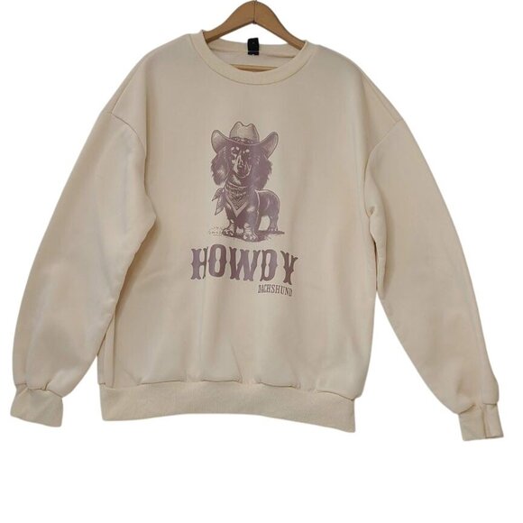 SHEIN Tops - Shein Howdy Dachshund Crewneck Sweatshirt XL Beige Puppy Dog Cowboy